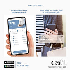Catit PIXI app control image showing remote meal scheduling and portion management.