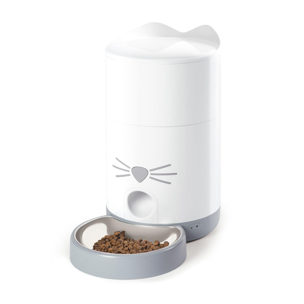 Catit PIXI Smart Feeder front view with two-ear lid for scheduled meals.