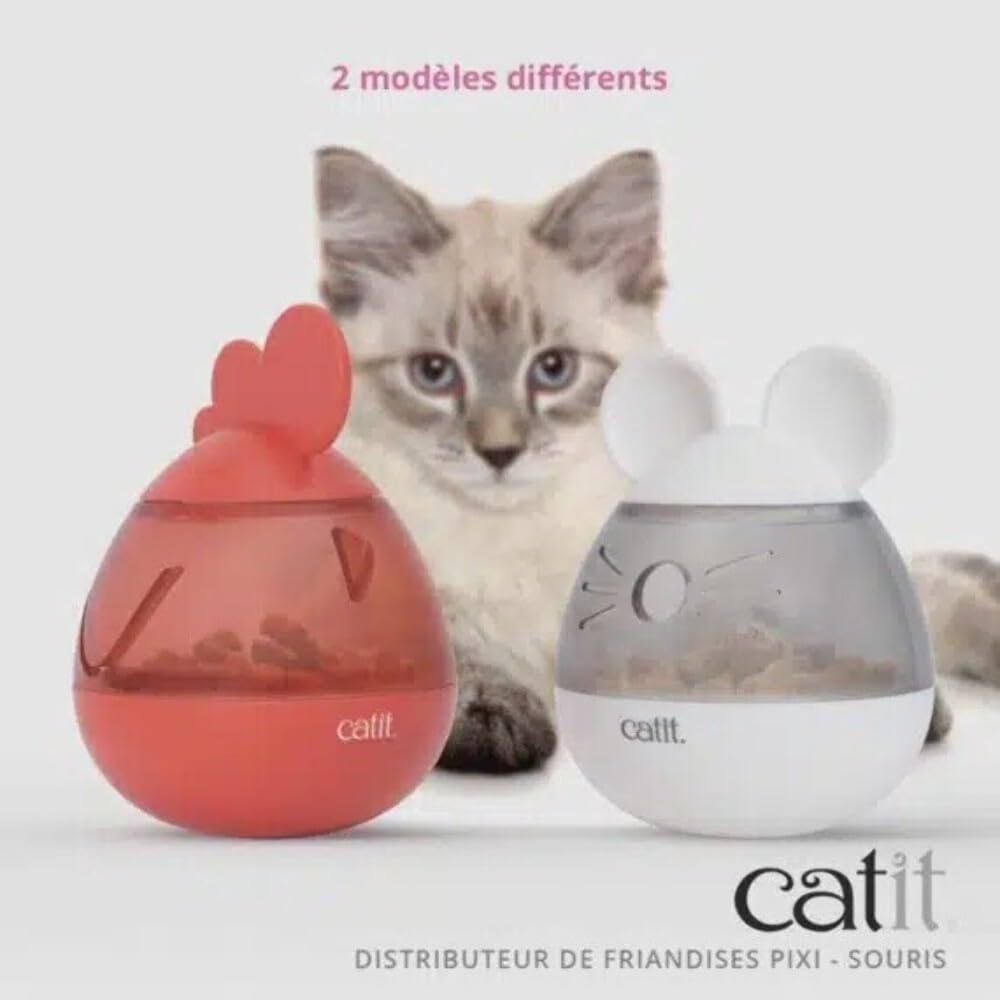 Catit PIXI Treat Dispenser mouse wobble action encourages active play and treat drops.