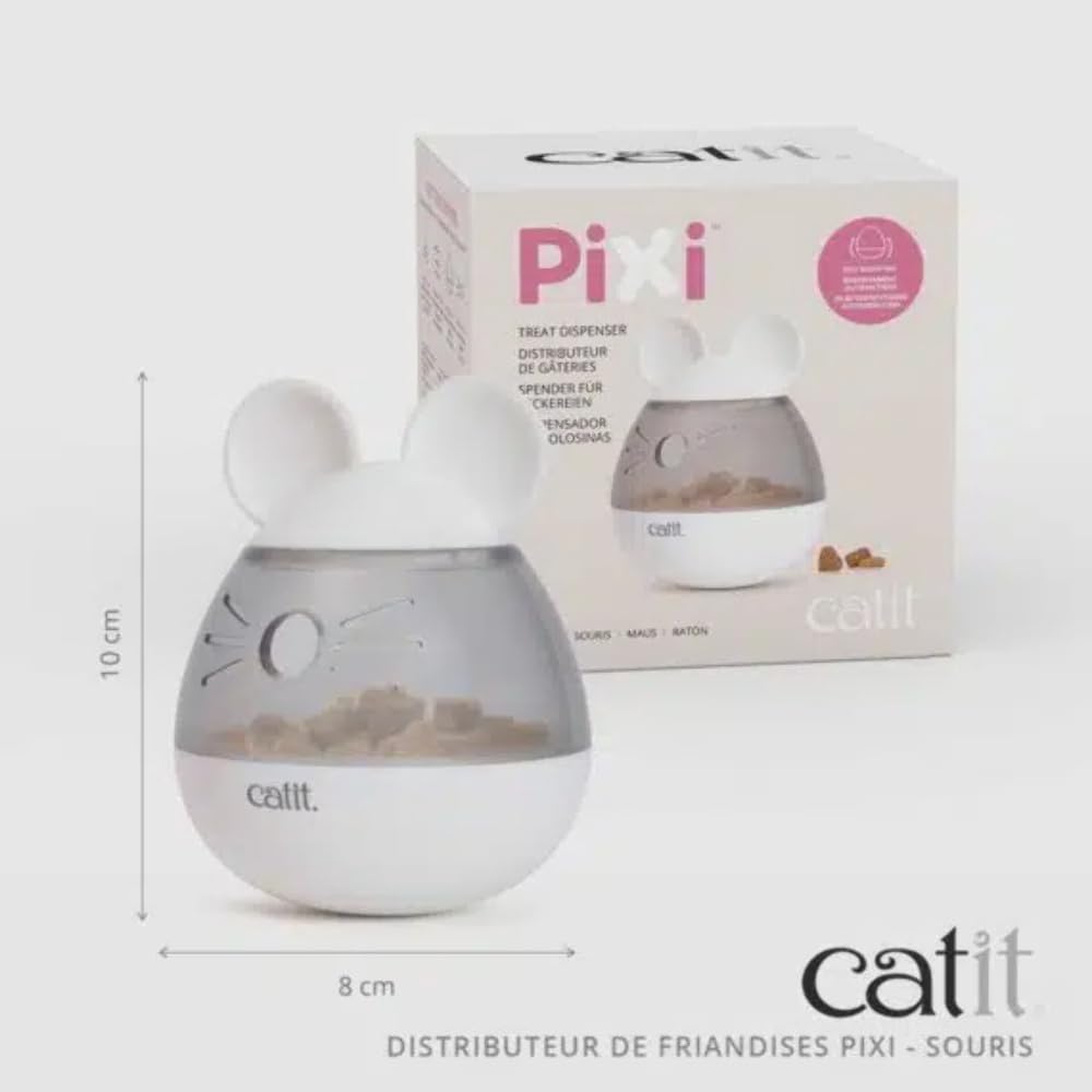 Catit PIXI Treat Dispenser treat-drops action highlights reward during play.
