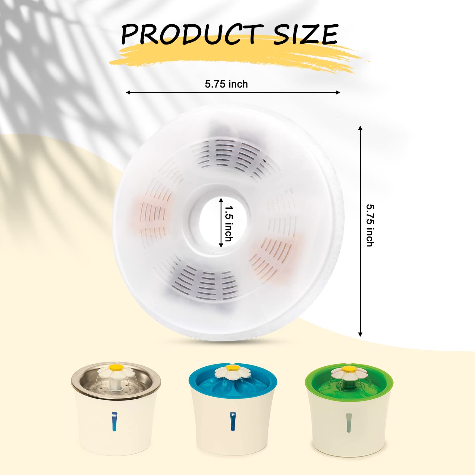 Petilog filter close-up confirms Catit round compatibility and carbon filtration.