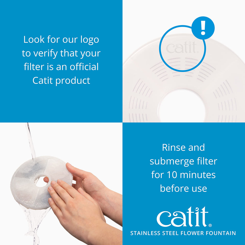 Catit Stainless Steel Flower Fountain dishwasher-safe top simplifies cleaning and care.
