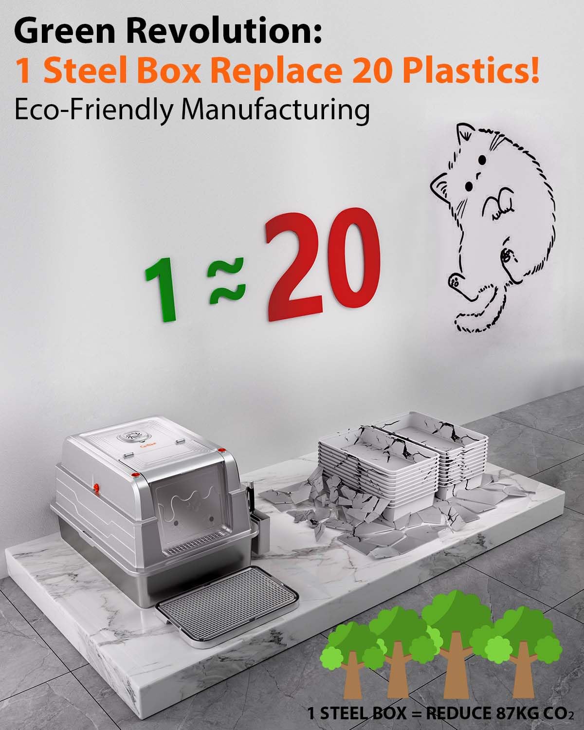 Catlike 152L metal scoop included supports easy litter waste reduction