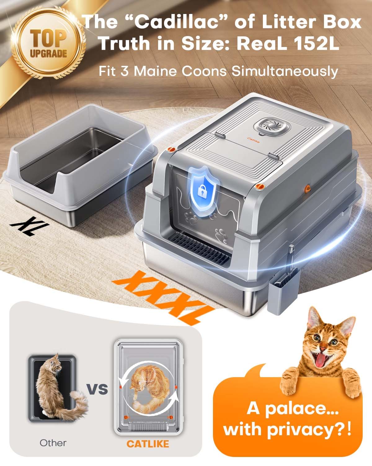 Catlike 152L stainless-steel basin close-up demonstrates durable, leak-resistant construction
