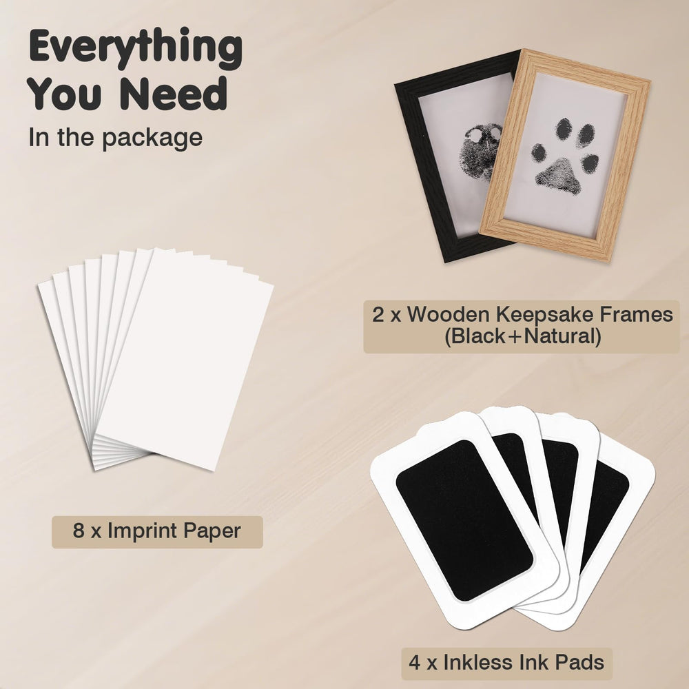 Catose inkless paw print kit two wooden frames ready for display
