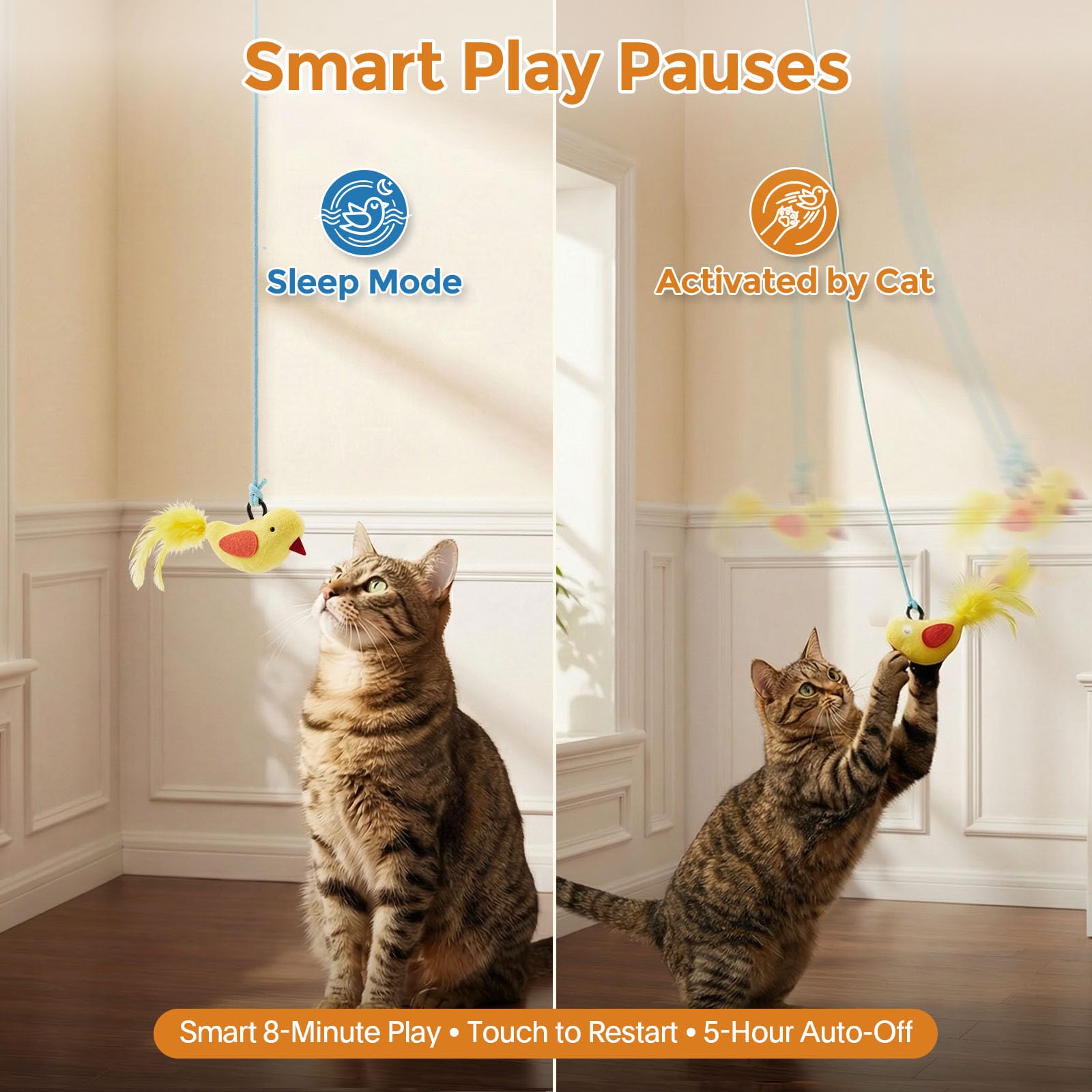 Catpick auto sleep mode conserves battery after inactivity.