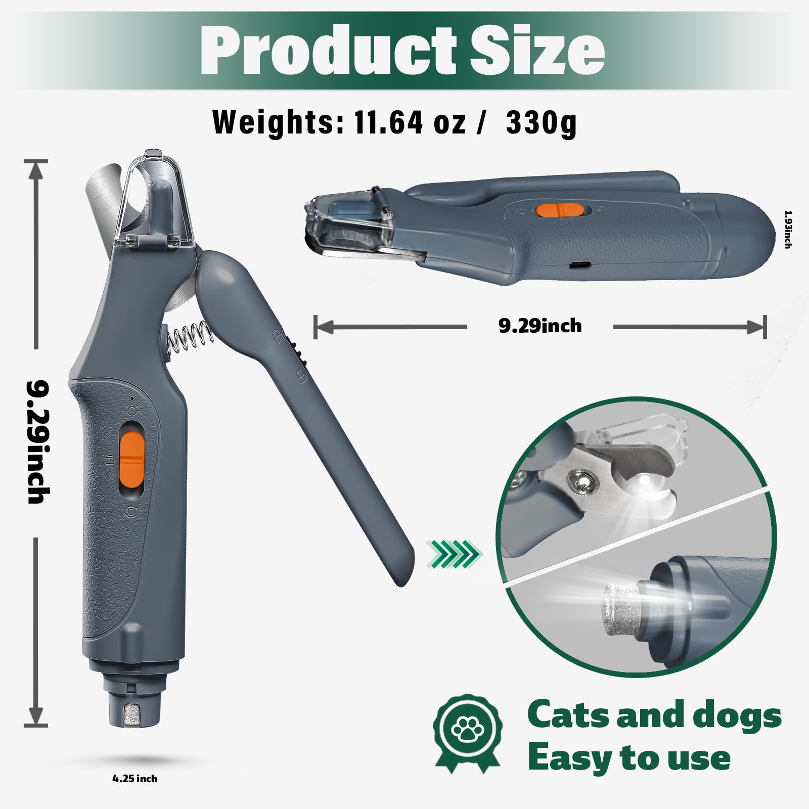 CATPICK Compact cat and dog nail trimmer fits comfortably in hand.