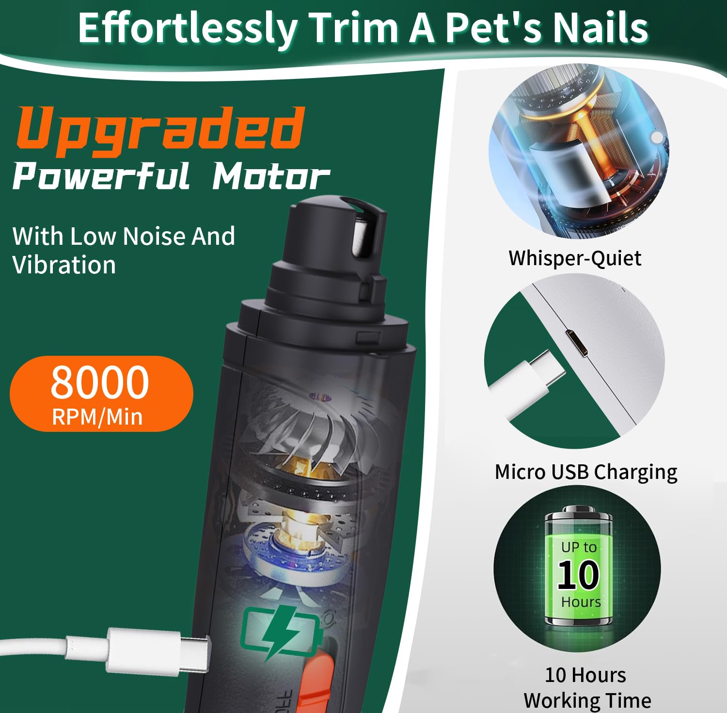 CATPICK dust-cap captures nail debris for easier cleanup.