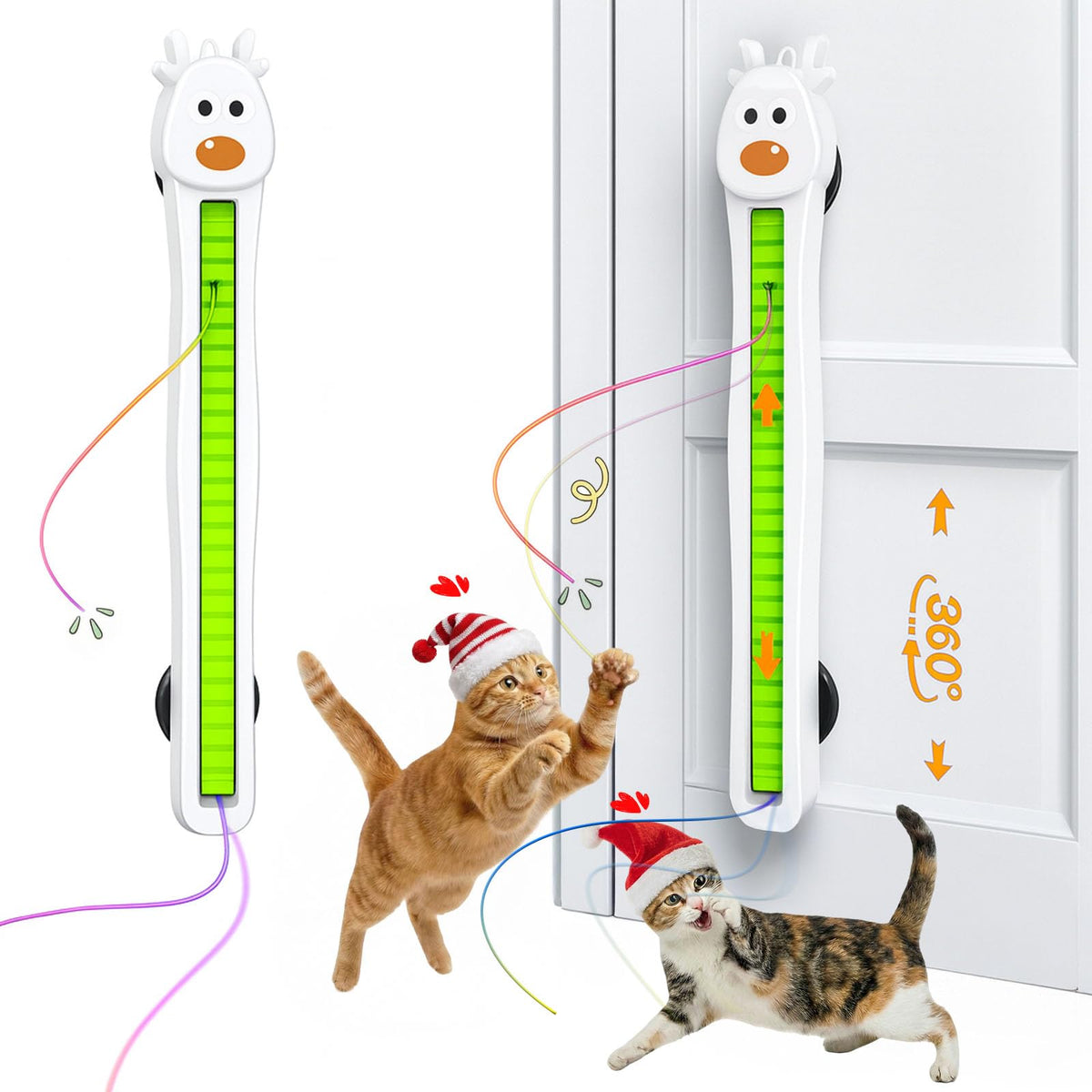 Catpick Joy door-mounted toy front view engages indoor cats for active play