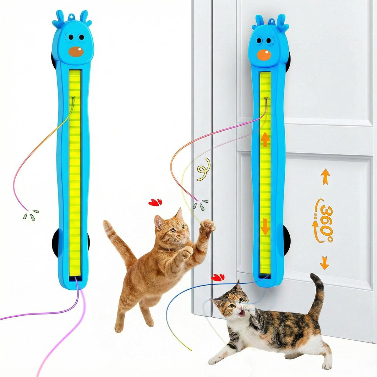 Catpick Joy door-mounted toy on a door enabling hands-free indoor play and enrichment.