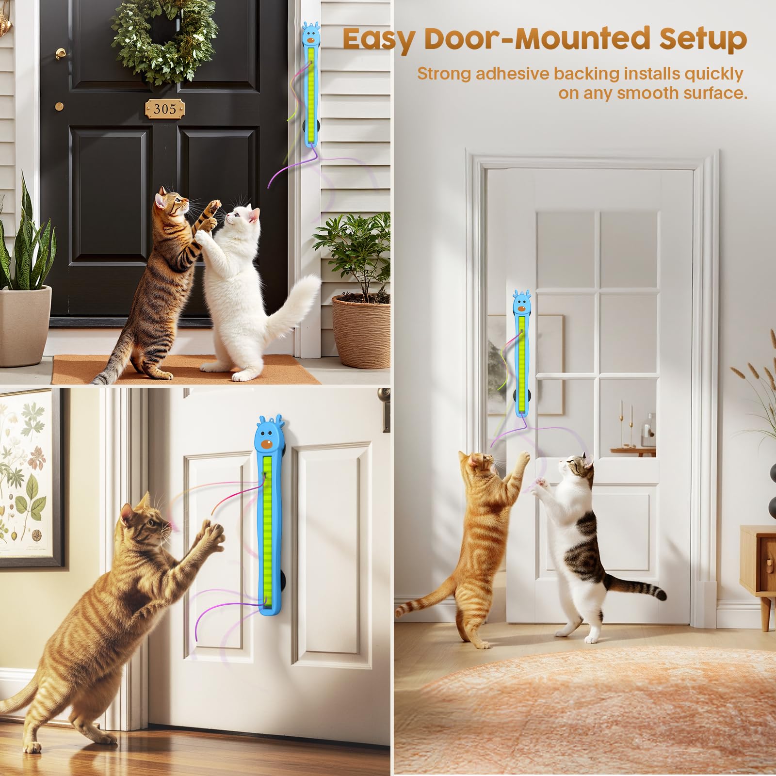 Catpick Joy easy door-mount setup saves floor space in apartments.