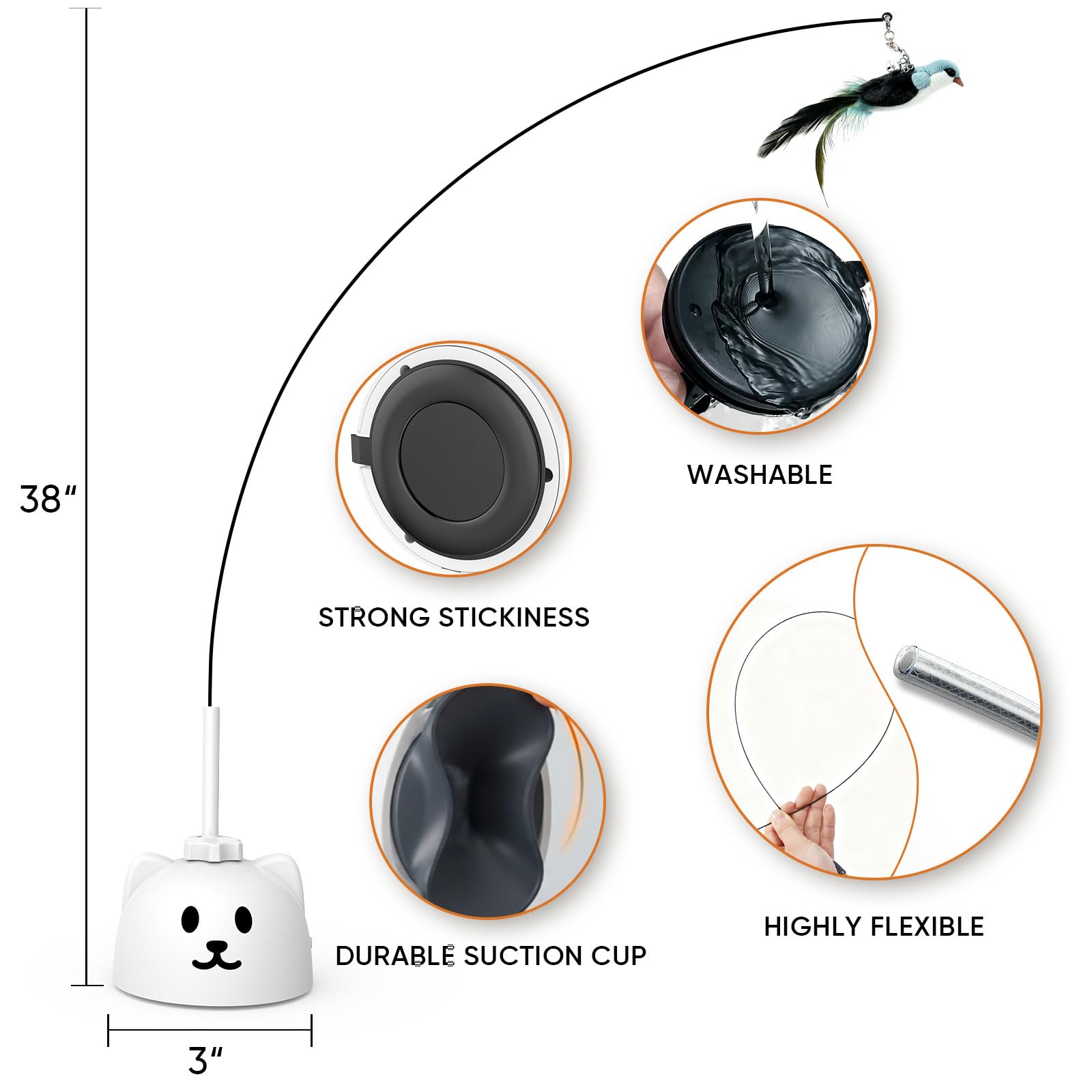 CATPICK strong-suction-base works on tile wood marble surfaces.