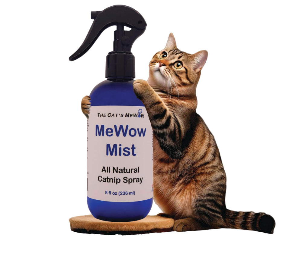 The Cat's MeWow MeWow Mist bottle front shows potent, all-natural catnip.