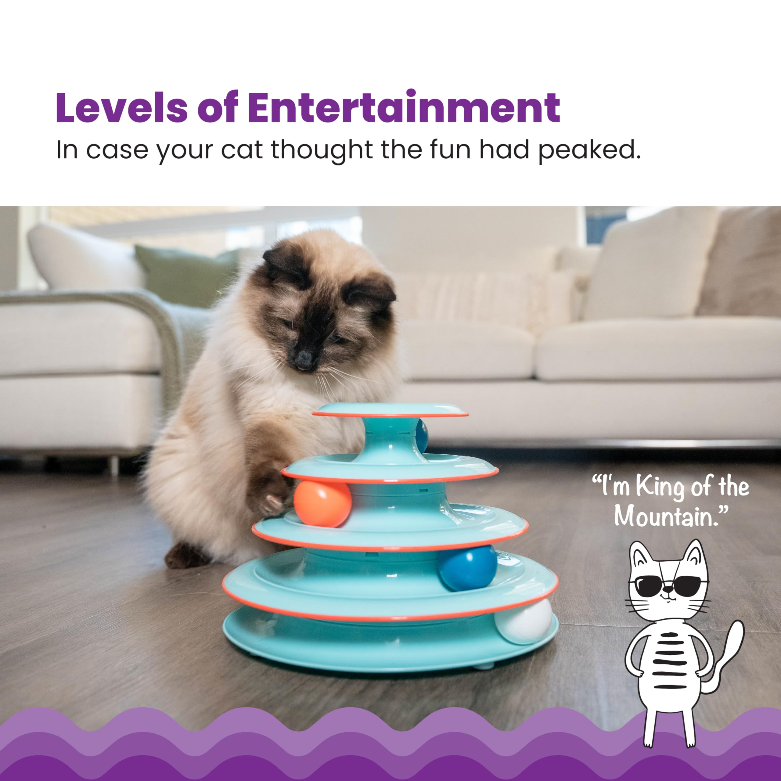 Catstages Chase Meowtain 4-Tier level 1 ball close-up encourages paw-swiping play.