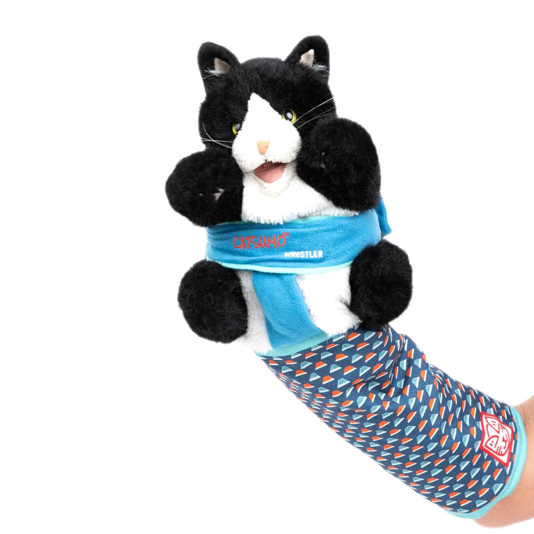 CATSUMO Cat Wrestling Glove Puppet front view shows durable plush for safe play