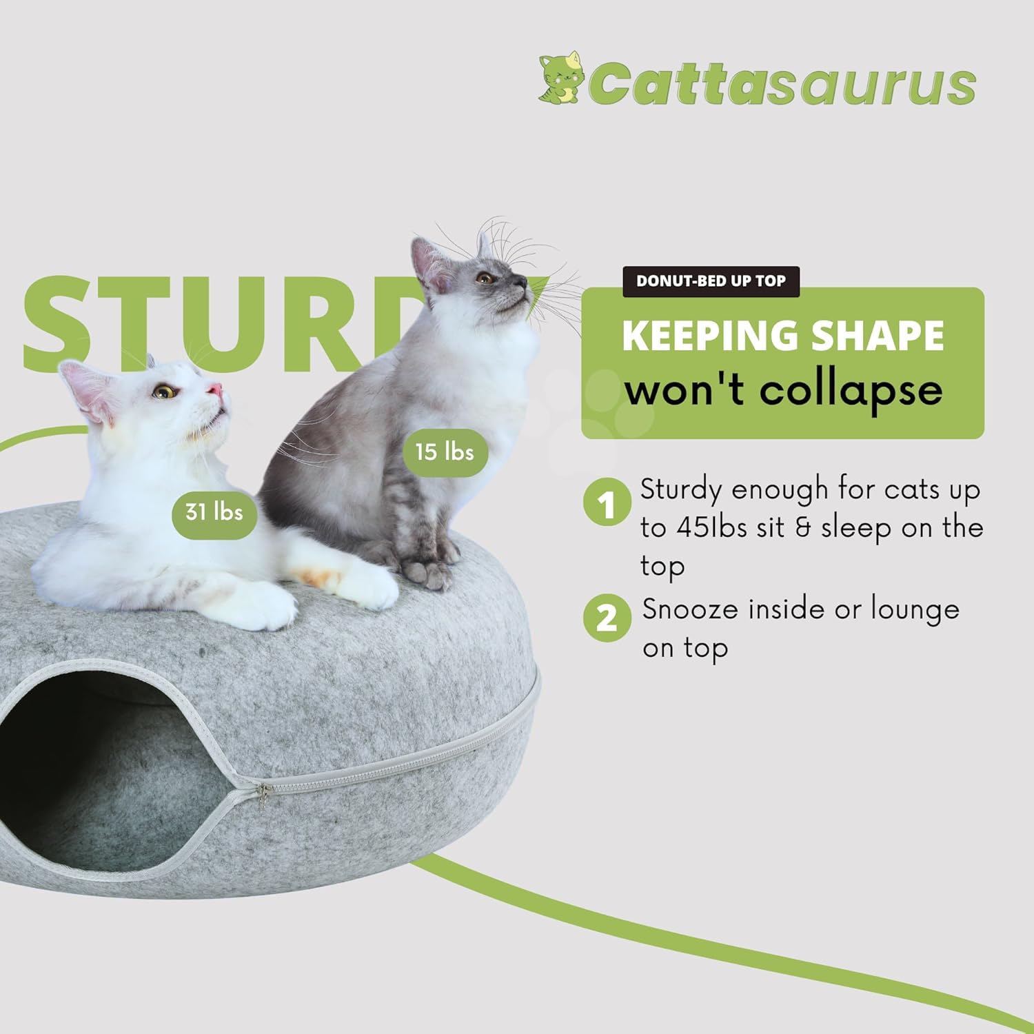 Cattasaurus cat cave detachable scratch bed enables flexible room setups and easy cleaning