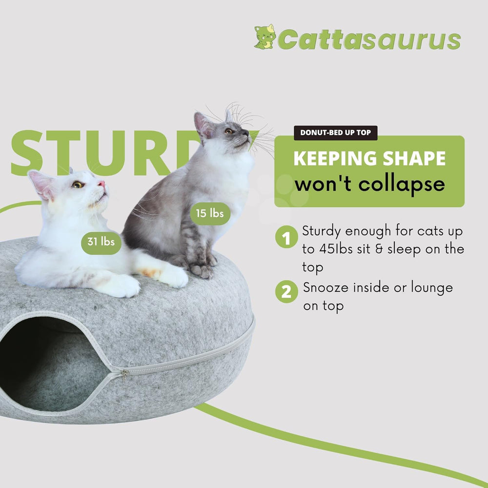 Cattasaurus cat cave detachable scratch bed enables flexible room setups and easy cleaning
