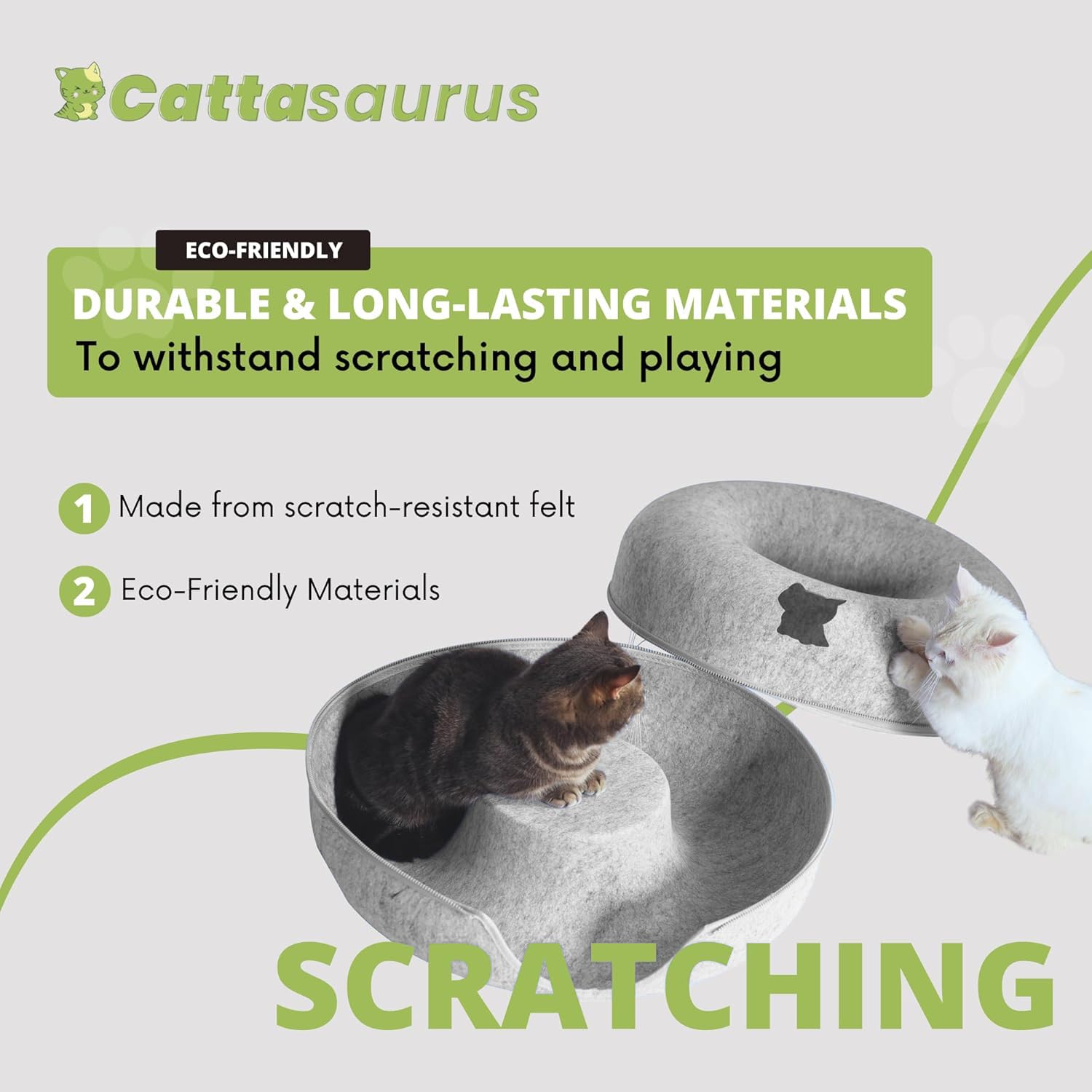 Cattasaurus cat cave lightweight durable felt offers long-lasting, low-maintenance cat furniture