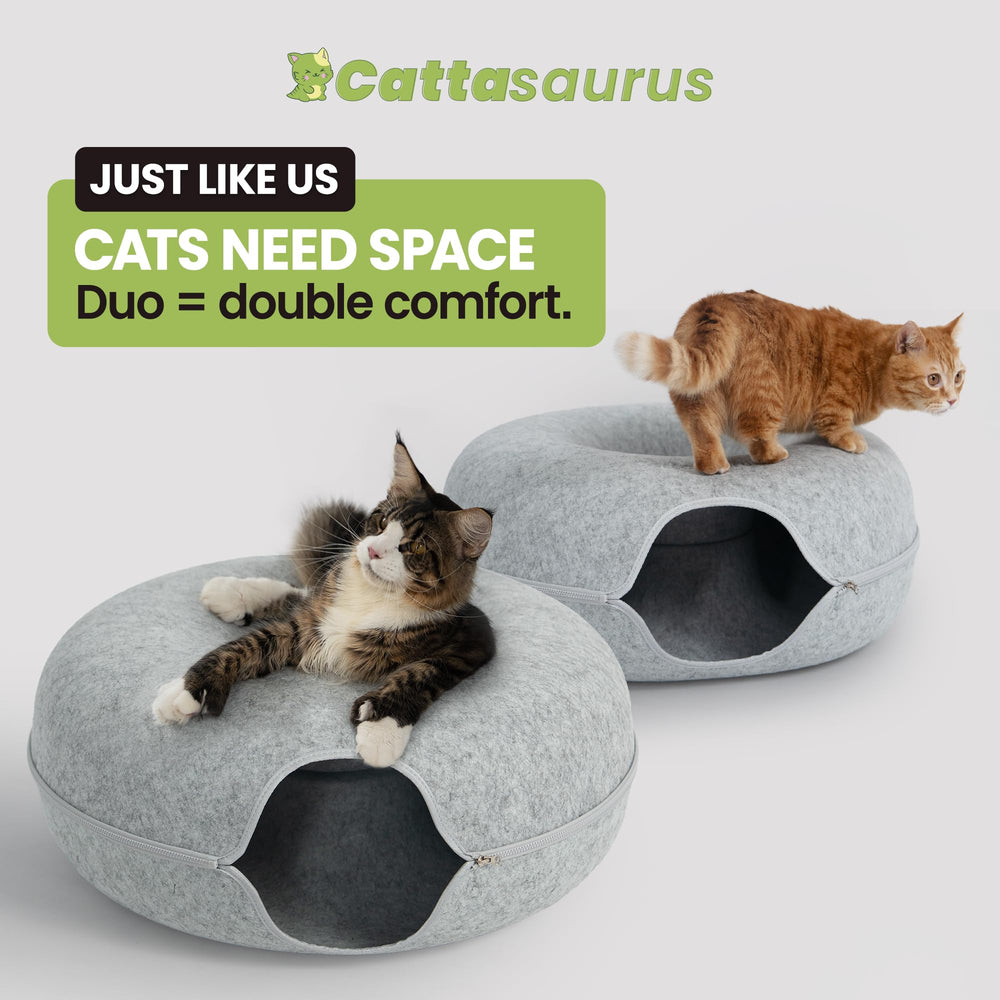 Cattasaurus cat donut bed side view demonstrates dual-layer comfort for lounging