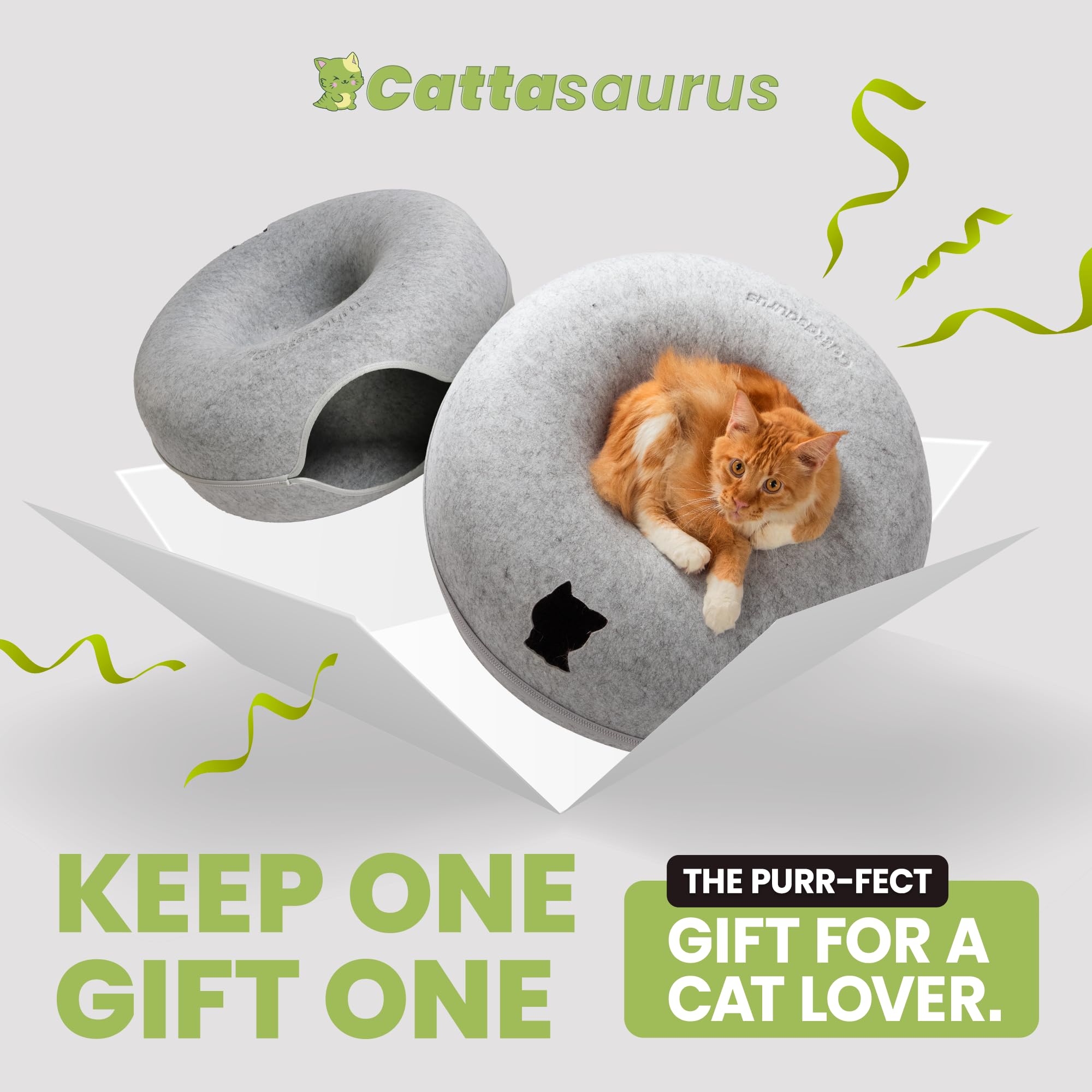 Cattasaurus Peekaboo cat cave detachable tunnel bed simplifies cleaning and hygiene
