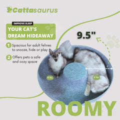 Cattasaurus Peekaboo Cat Cave detachable tunnel enables easy cleaning.