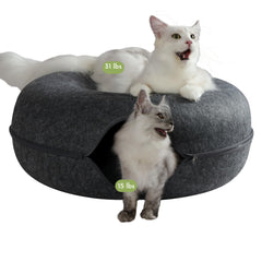 Cattasaurus Peekaboo cat cave donut in dark gray offers cozy hiding and lounging space