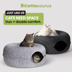 Cattasaurus Peekaboo donut bed side view in dark gray showcasing cozy enclosed rest