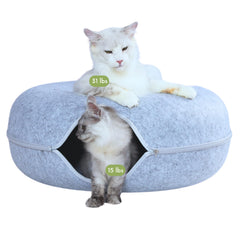 Cattasaurus Peekaboo Cat Cave Donut top view shows roomy bed for big cats.