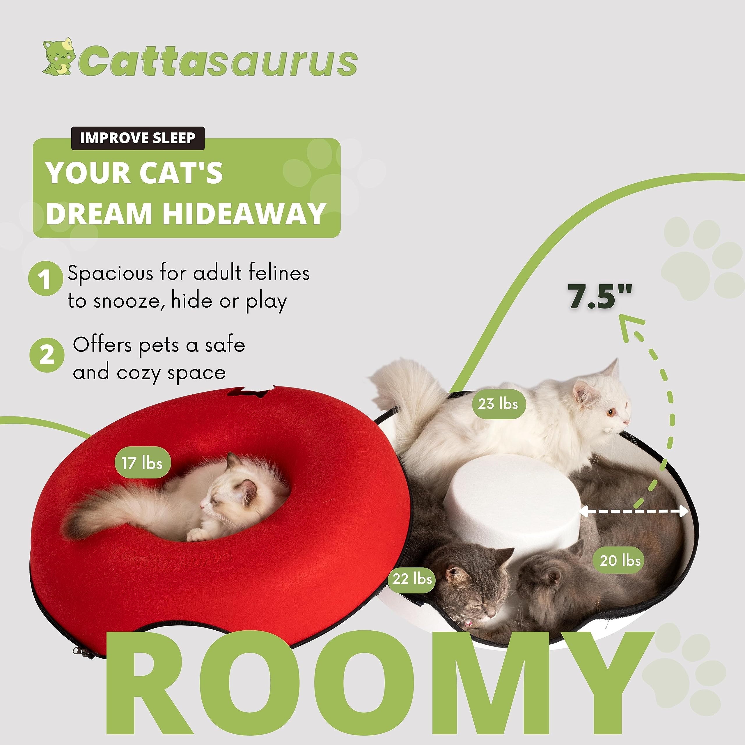 Cattasaurus Peekaboo cat cave wear-resistant felt demonstrates durability for daily scratch-ready use.