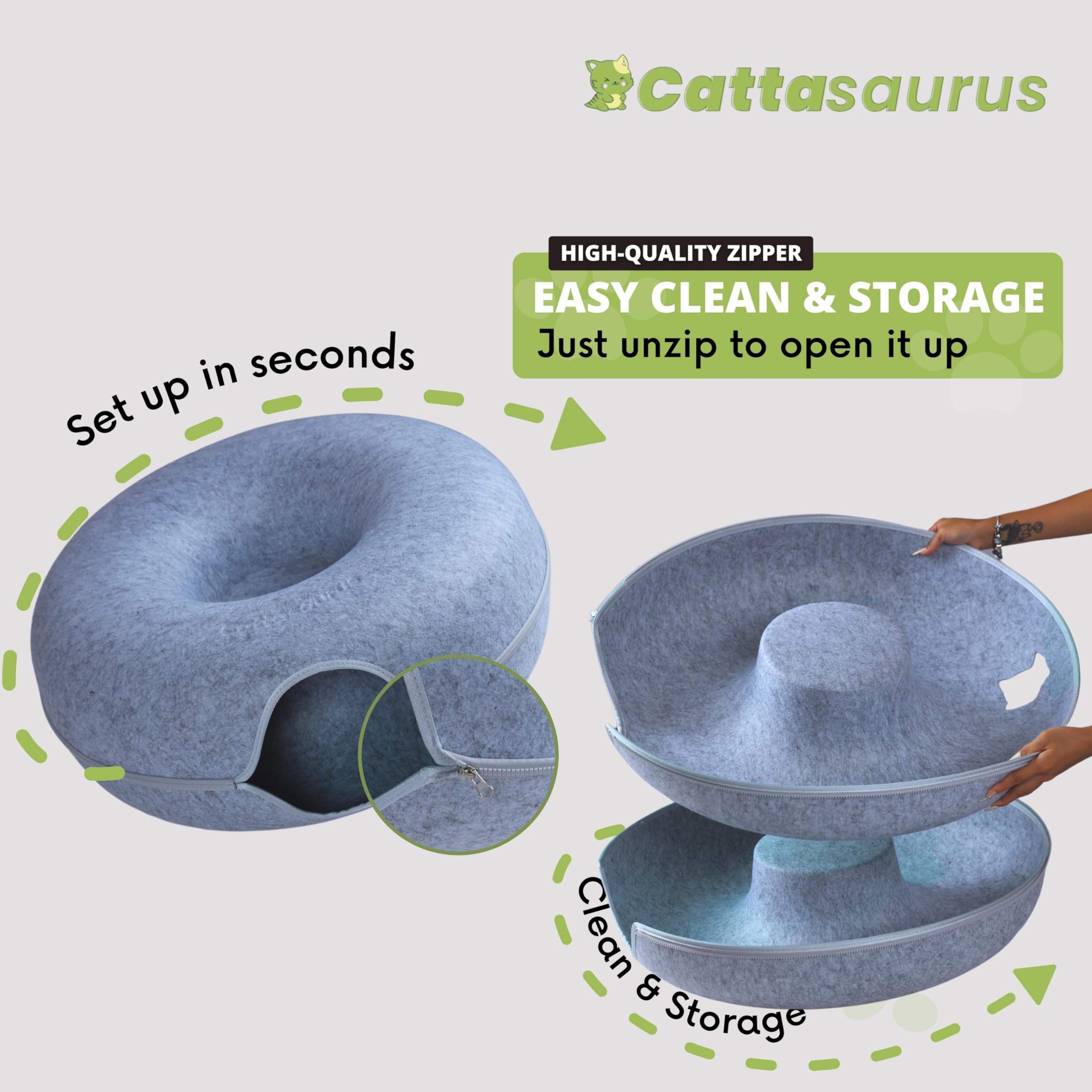 Cattasaurus Peekaboo Cat Cave durable, non-toxic materials.