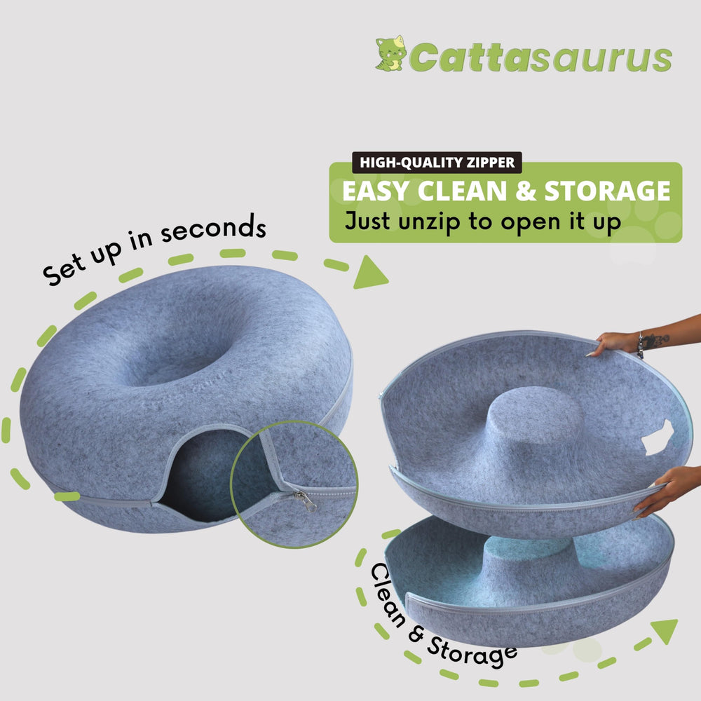 Cattasaurus Peekaboo Cat Cave durable, non-toxic materials.