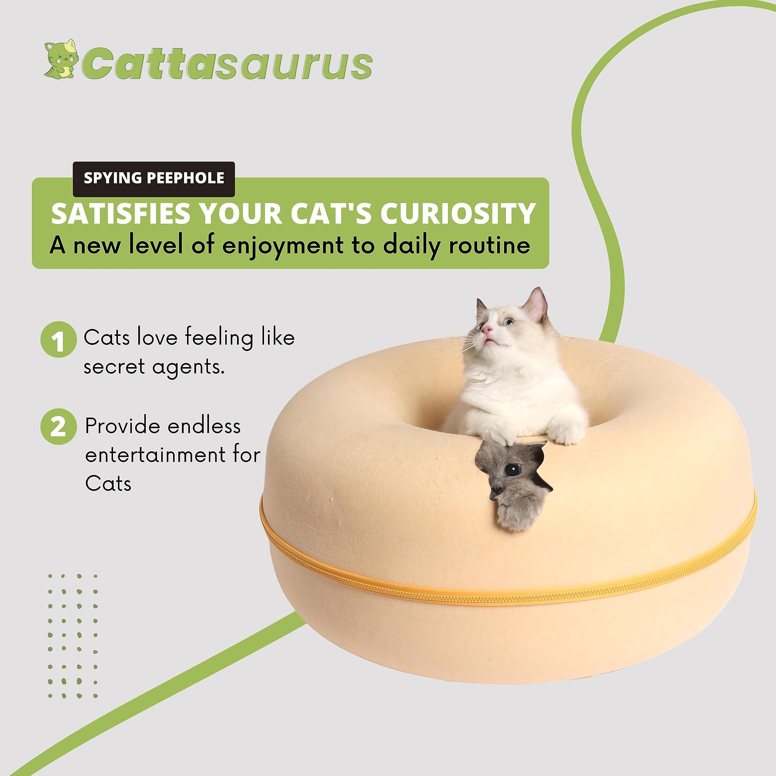 Cattasaurus Peekaboo cat cave large-cat ready setup supports bigger feline comfort.