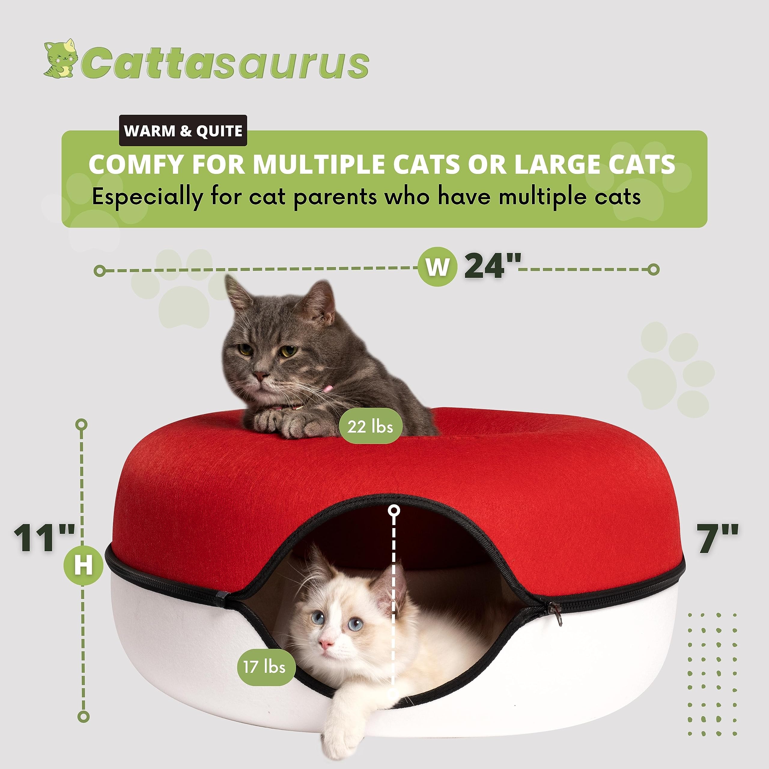 Cattasaurus Peekaboo cat cave top peephole reveals interactive peek-and-play.