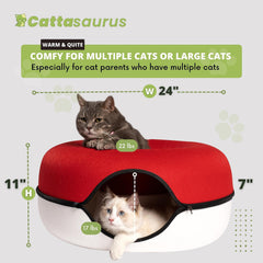 Cattasaurus Peekaboo cat cave top peephole reveals interactive peek-and-play.