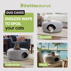 Cattasaurus Peekaboo cat cave tunnel side angle highlights interactive play and cozy retreat