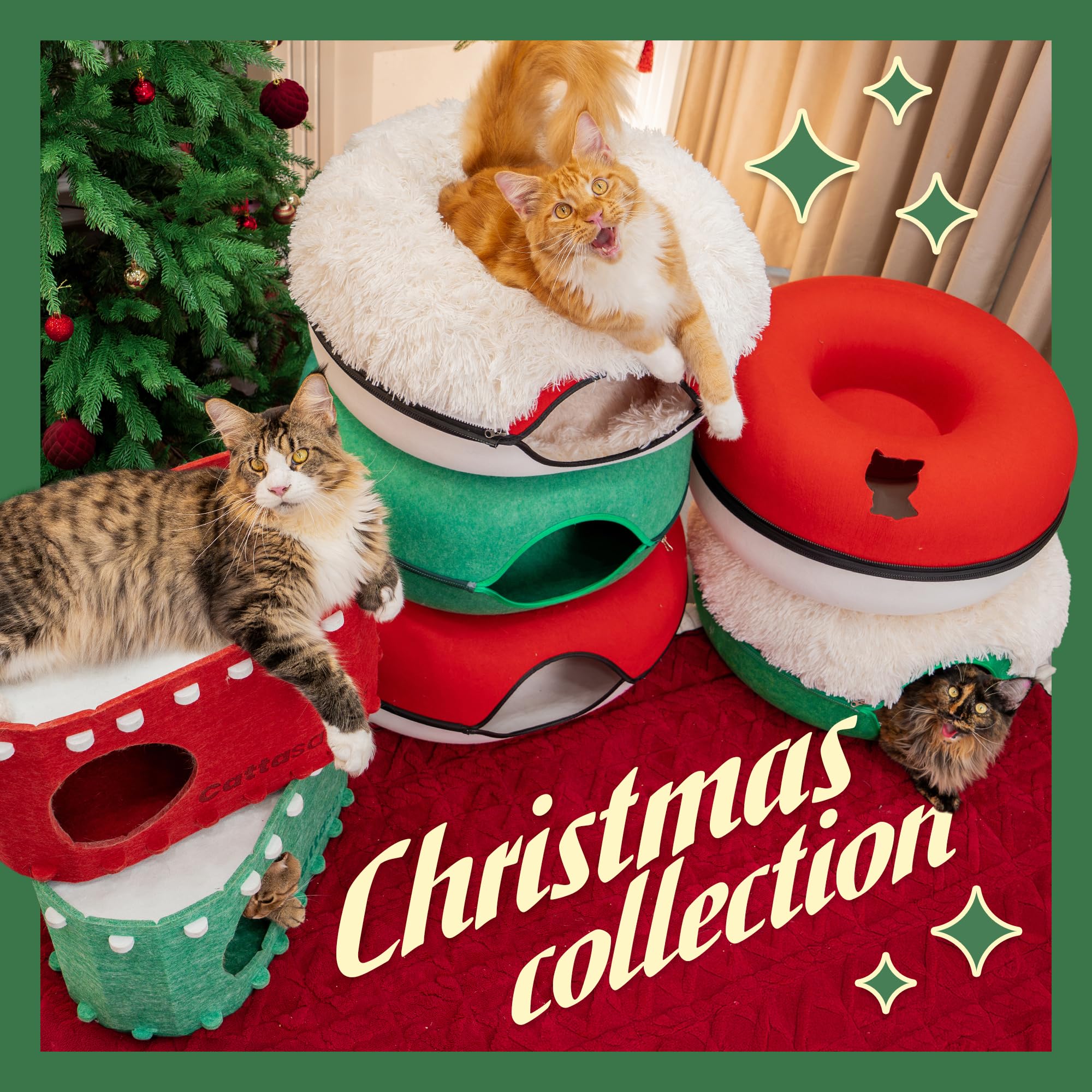 Cattasaurus Peekaboo cat cave tunnel side view showcases durable felt for long-lasting play.