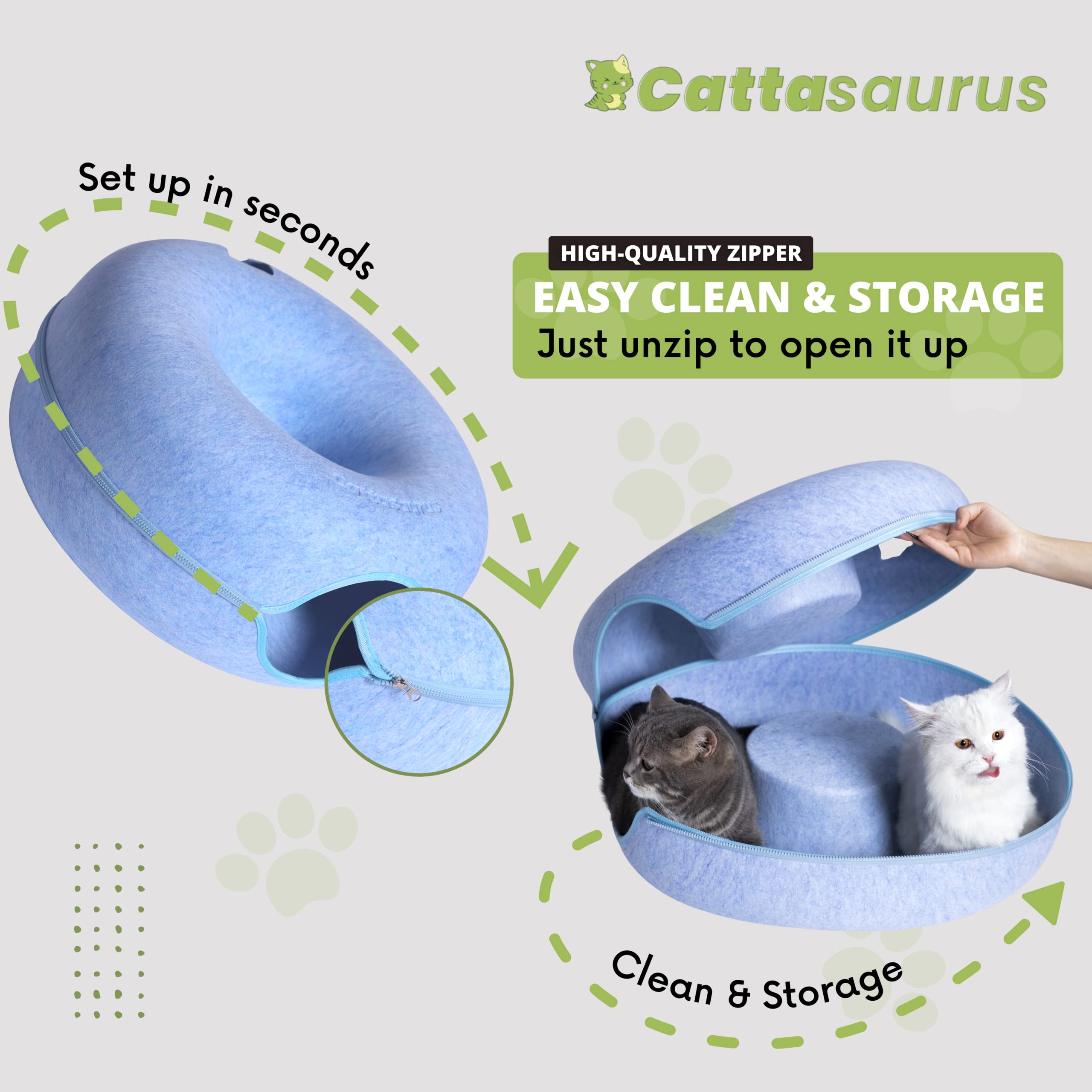 Cattasaurus Peekaboo cat cave washable cover blue for quick refresh.