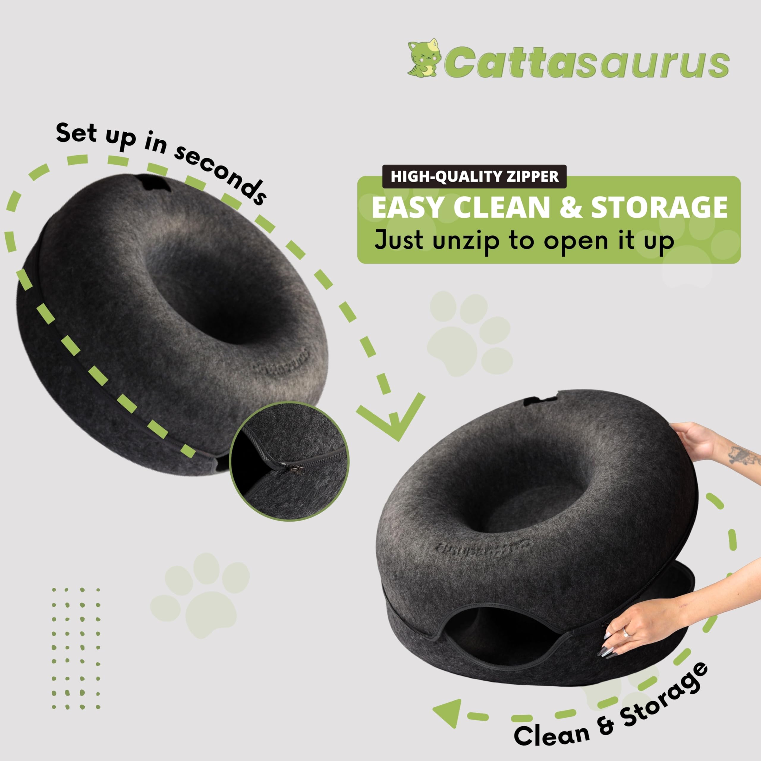 Cattasaurus Peekaboo washable cover supports easy cleaning