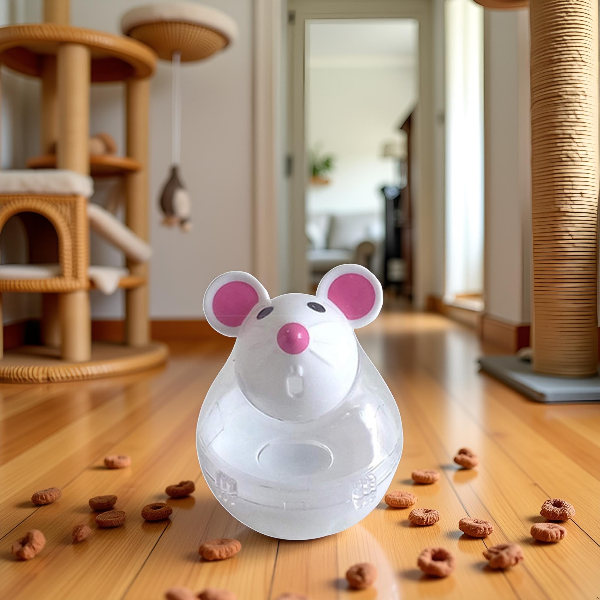 Cauaoa beige cat toy with open compartment for easy refilling.