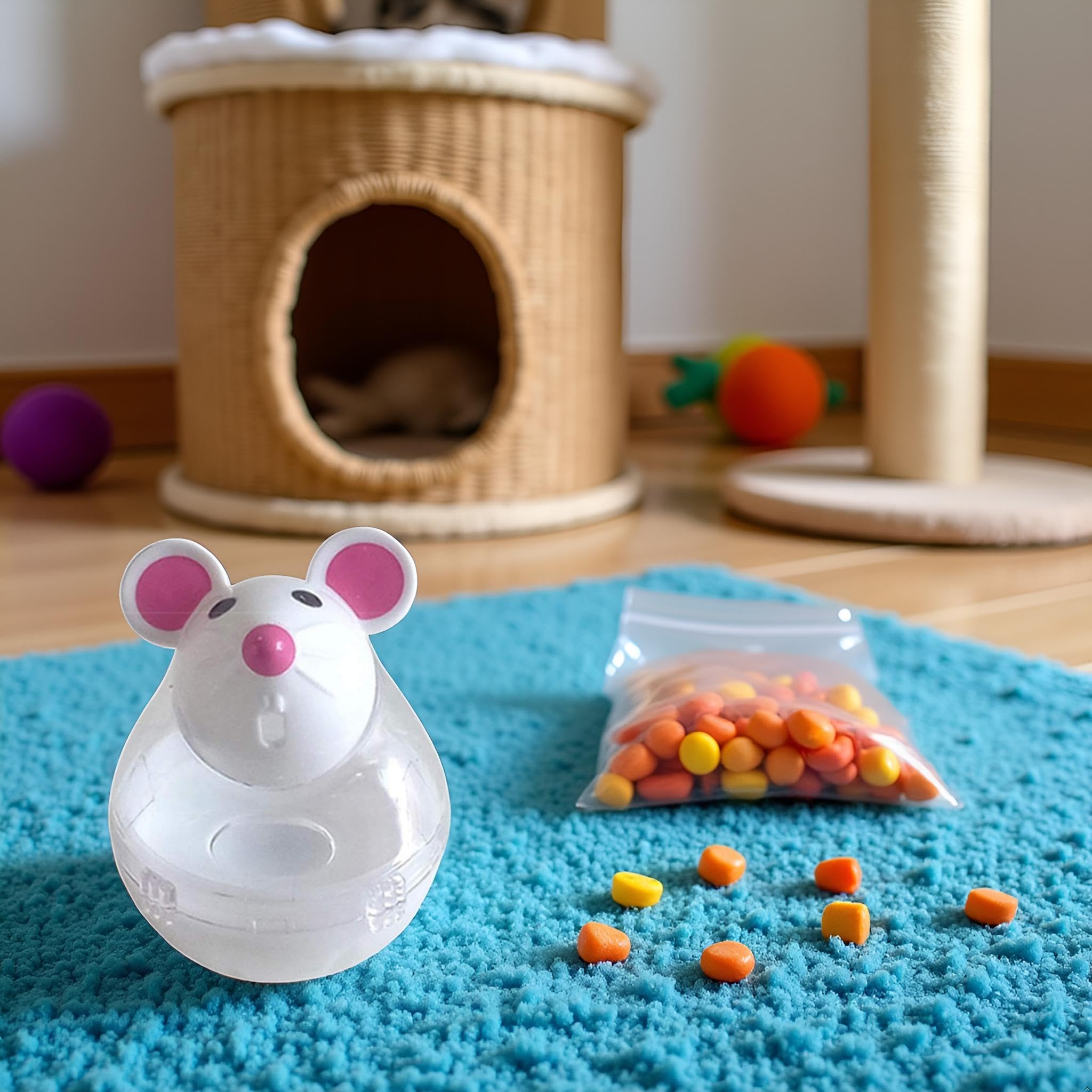 Cauaoa beige kitten toy supports mental enrichment through interactive feeding play.