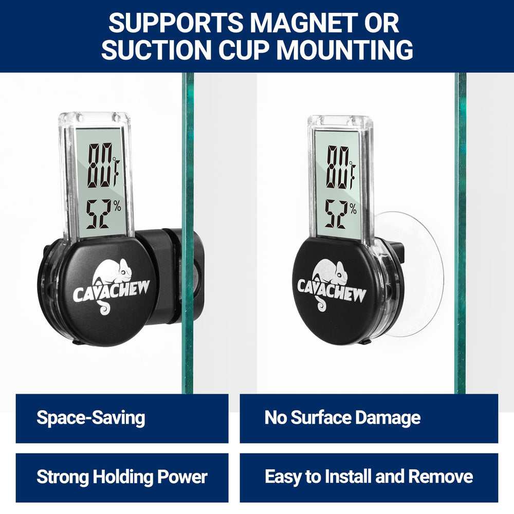 CAVACHEW humidity gauge closeup emphasizes accurate RH readings for stable terrarium climates.