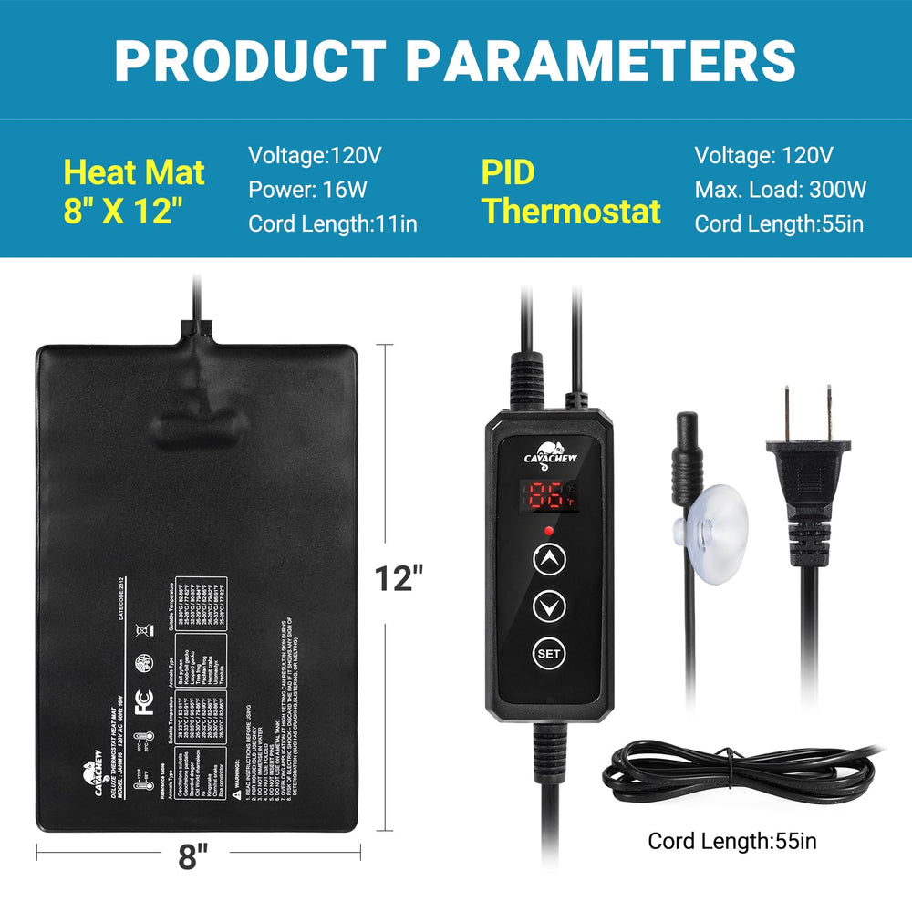 CAVACHEW reptile heat pad mounted under tank provides unobtrusive warmth.