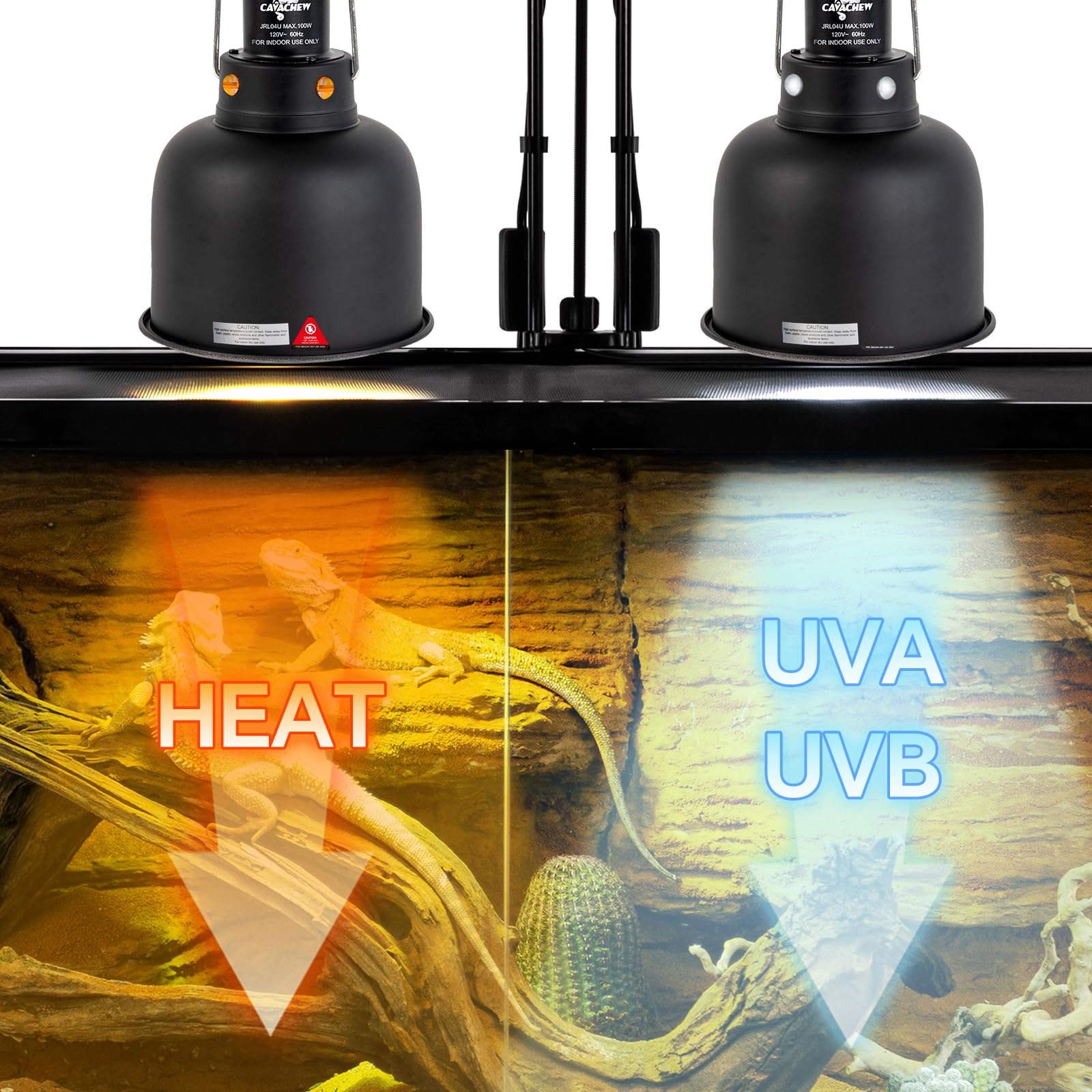 CAVACHEW 100W-capable reptile lamp fixture compatible with dimming and thermostats