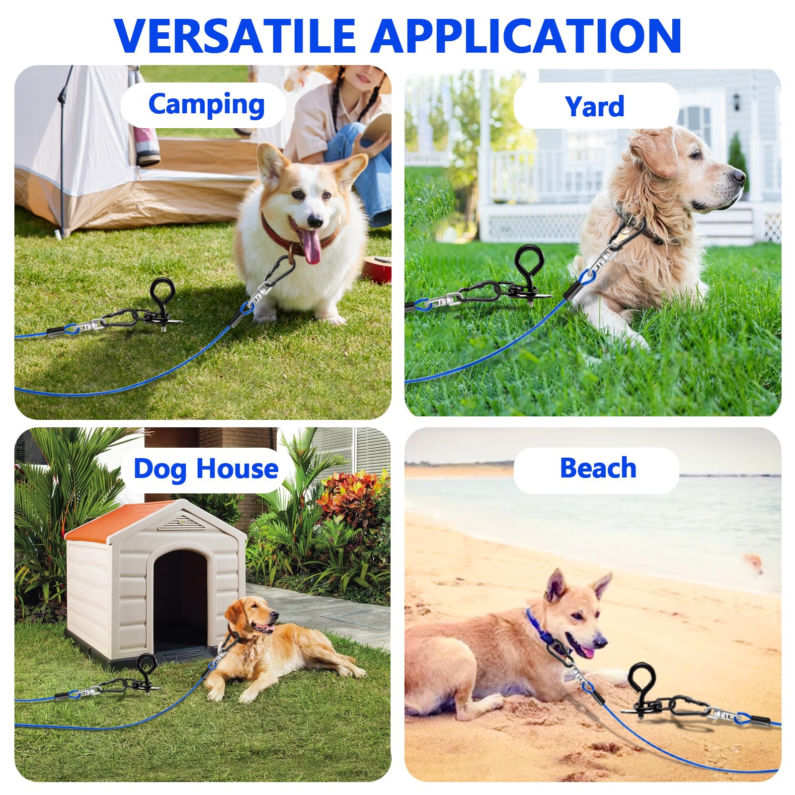 cawhulf dog tie-out ideal for yard beach or camping