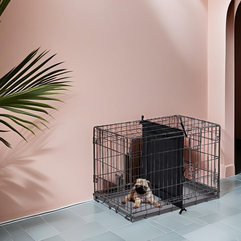 Cawvox waterproof PU dog crate divider panel in use during crate training sessions.