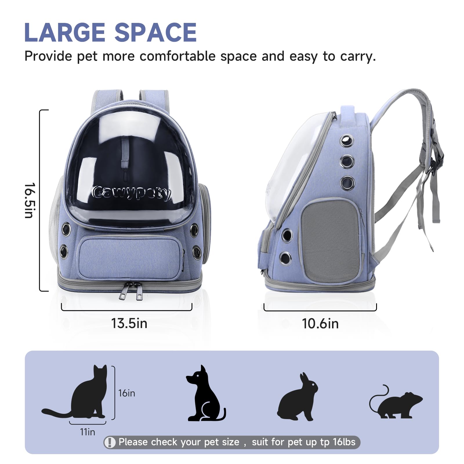 Cawypety cat backpack double-sided cushion provides year-round comfort.