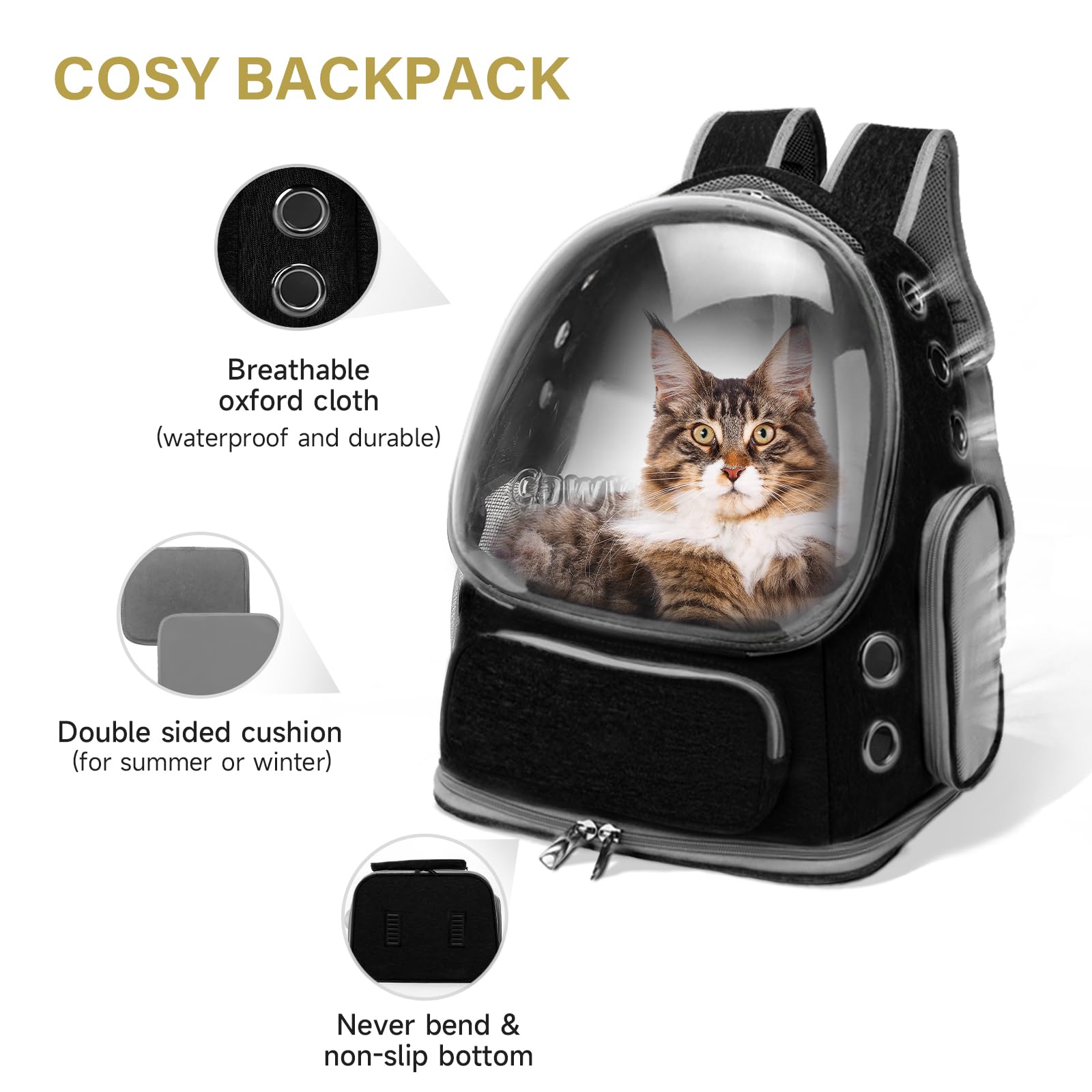 Cawypety carrier front/back protective films resist scratches from claws.