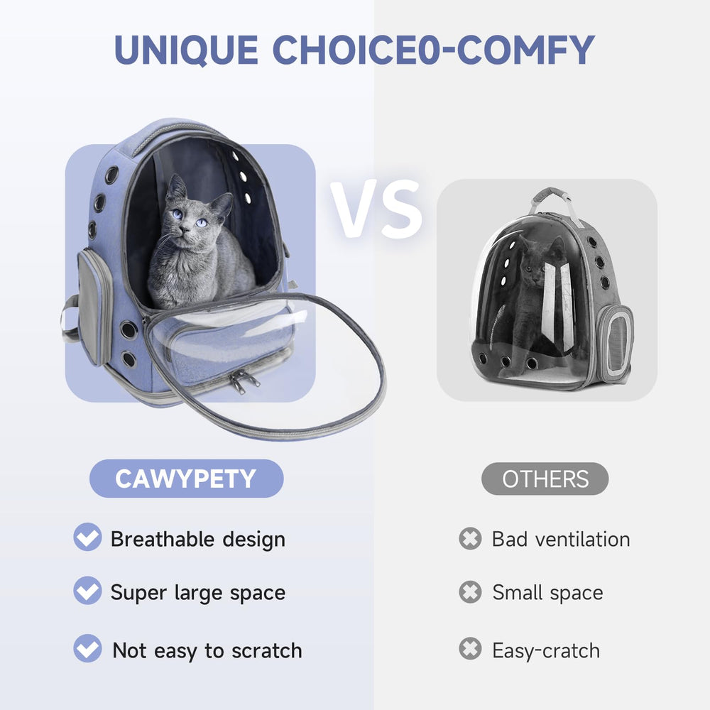 Cawypety cat backpack side entry demonstrates easy pet access for exits.