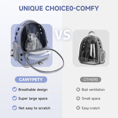 Cawypety cat backpack side entry demonstrates easy pet access for exits.