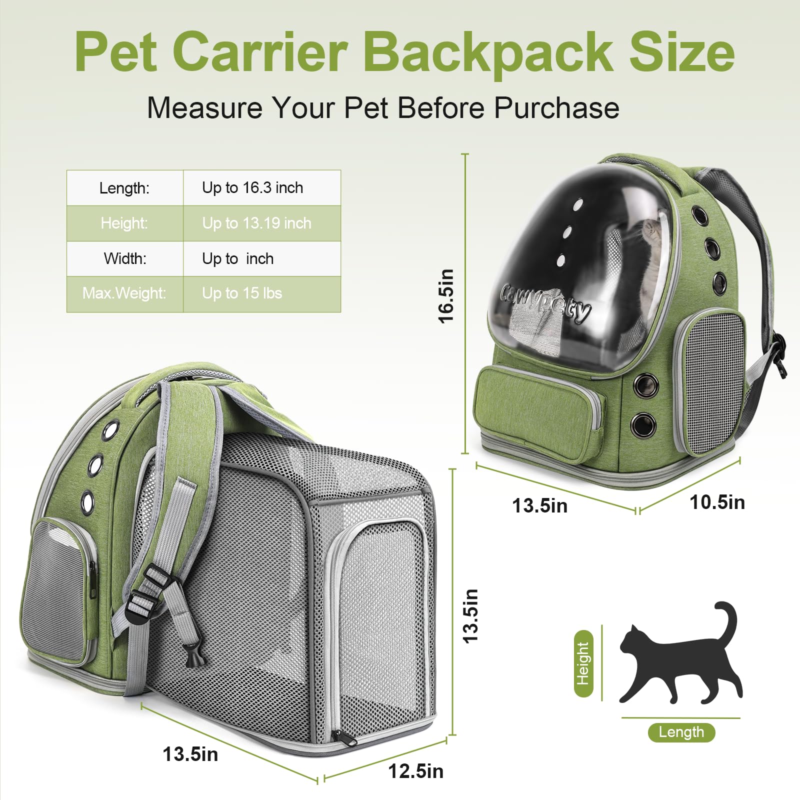 Cawypety Expandable Cat Backpack adjustable shoulder strap for comfortable carrying